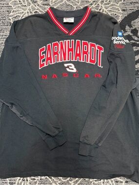 Chase Authentics Black V-Neck Dale Earnhardt NASCAR Sweatshirt with Red Trim